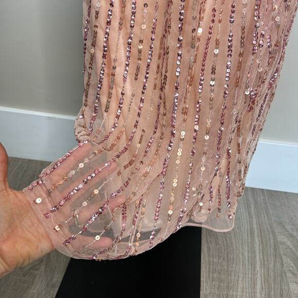 NWT MAC DUGGAL Apricot Sequin Embellished Puff One Shoulder Maxi Gown Women’s - Picture 10 of 12